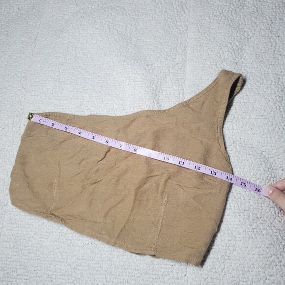 Japna One Shoulder Crop Top Women's Size Medium Tan Beige Rayon Flax Blend - Picture 7 of 8